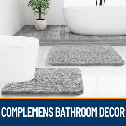 OLANLY Bathroom Runner Rugs 47x20, Soft Absorbent Chenille Bath Rugs, Rubber Backing Quick Dry, Machine Washable Long Bath Mats for Bathroom Floor, Tub and Shower, Home Decor Accessories, Light Grey