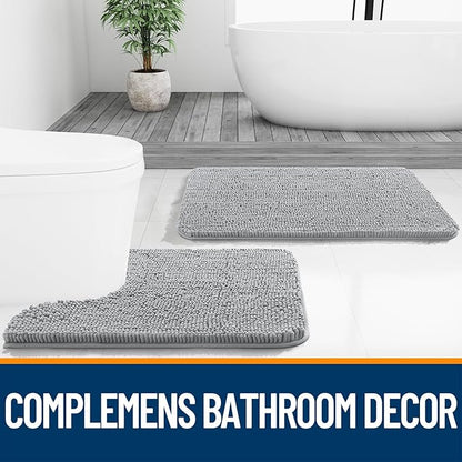 OLANLY Large Bathroom Rugs 50x30, Extra Soft Absorbent Chenille Bath Rugs, Rubber Backing Quick Dry, Machine Washable Bath Mats for Bathroom Floor, Tub and Shower, Home Decor Accessories, Light Grey