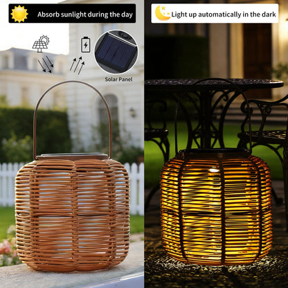 HMZHEX Solar-Powered Rattan Woven Lantern, 6"x7" Waterproof Hanging Solar Lantern for Outdoor, Boho Decorative Table Lamp, Warm Ambient Light for Garden Patio Porch Balcony