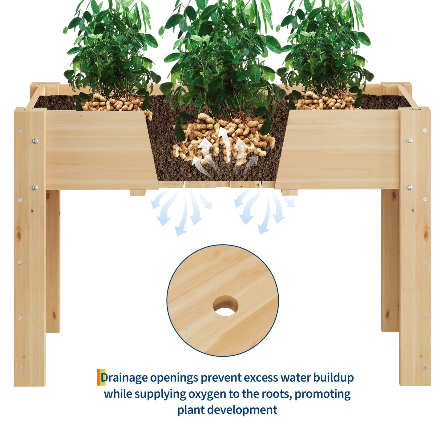 Takywep 47x30x22 in Raised Garden Bed, Elevated Wooden Planter Box with Legs and Hooks, Fabric Liner, Non-Toxic Fir Wood, Perfect for Vegetables, Herbs & Flowers, Outdoor Garden