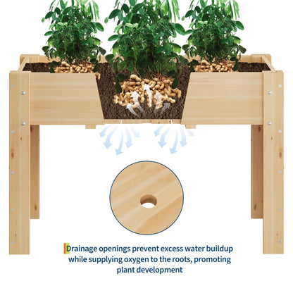 Takywep 47x30x22 in Raised Garden Bed, Elevated Wooden Planter Box with Legs and Hooks, Fabric Liner, Non-Toxic Fir Wood, Perfect for Vegetables, Herbs & Flowers, Outdoor Garden