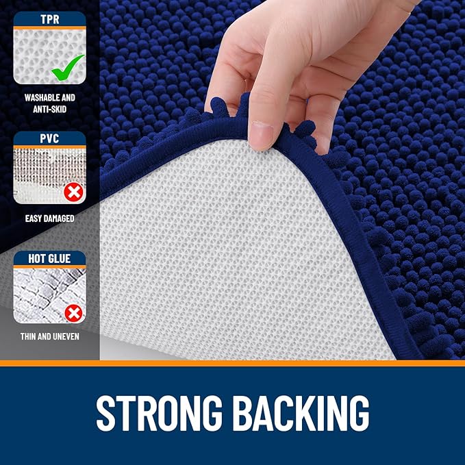 OLANLY Large Bathroom Rugs 45x27, Extra Soft Absorbent Chenille Bath Rugs, Rubber Backing Quick Dry, Machine Washable Bath Mats for Bathroom Floor, Tub and Shower, Home Decor Accessories, Navy