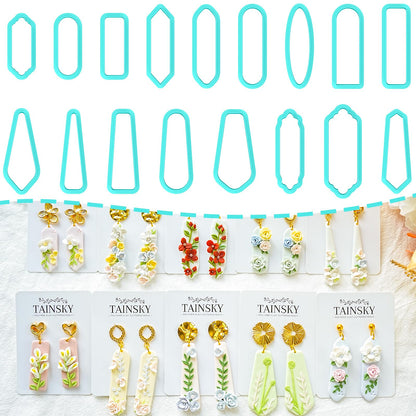 TAINSKY Long Dangle Shape Clay Cutters, 17 Shapes Polymer Clay Cutters for Earrings Making, Long Rectangle Shape Polymer Clay Cutters, Basic Clay Cutters for Polymer Clay Jewelry