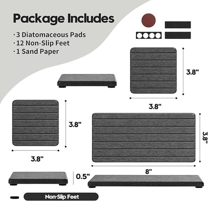 3 Pack Diatomite Stone Sink Tray, Water Absorbing Mat