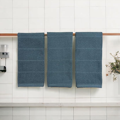 Serafina Home Teal Dark Blue Kitchen Dish Hand Towels 100% Cotton Cloth Soft