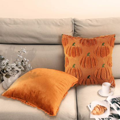 Bunliuys Fall Pumpkin Decorative Throw Pillow Covers 24x24 Set of 2 Pillow Covers, Faux Fur Square Pillow Cover Fluffy Plush Accent Throw Pillow Case, Throw Pillow Cover Cushion Cover for Autumn