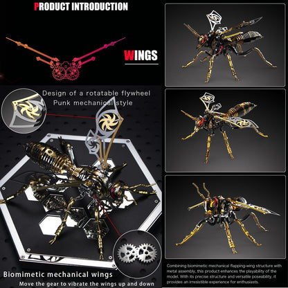 3D Metal Wasp Puzzles for Adults Model Kits Mechanical Puzzle Building Blocks, Difficult DIY Assembly for Men (Full Gold)