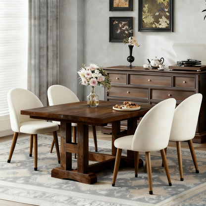 Lightdot Dining Chairs Set of 2, Velvet Comfortable Seats, Mid-Century Modern Living Room Chairs, Upholstered Kitchen Chairs with Wooden Legs and Padded Seat for Bedroom Office, Easy Assembly, Beige