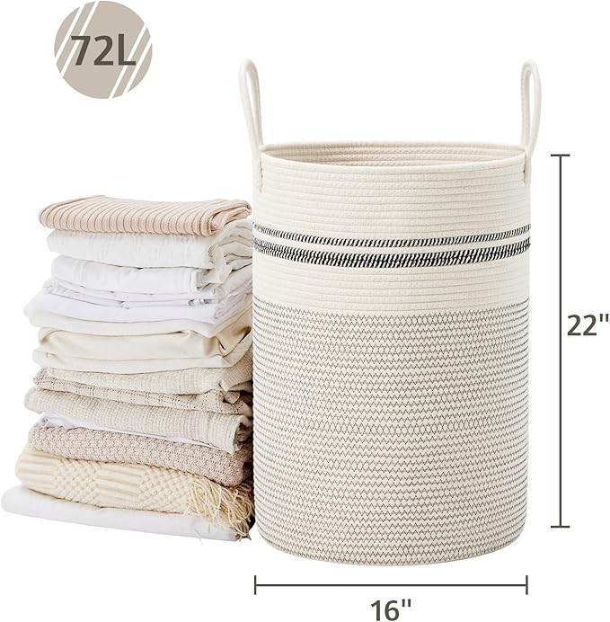 VIPOSCO Large Laundry Hamper, Tall Woven Rope Storage Basket