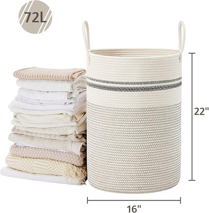 VIPOSCO Large Laundry Hamper, Tall Woven Rope Storage Basket