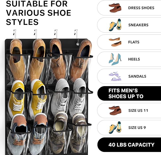 Simple Houseware 24 Pockets Large Clear Pockets Over The Door Hanging Shoe