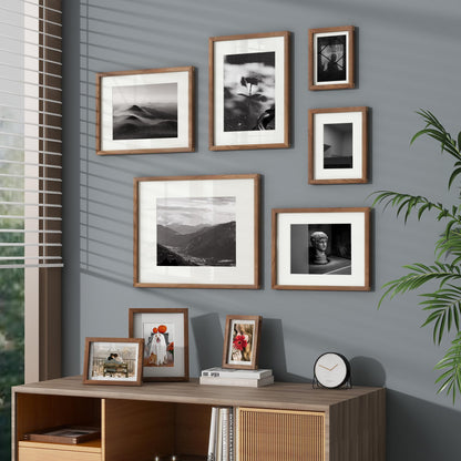 8x10 Picture Frame, USA-Sourced Natural Walnut Wood Photo Collage Frame with HD Tempered Glass, Modern Simple 8 x 10 Wooden Frame Matted to 5x7, Gallery Wall Frames for Art, Wall or Tabletop Display