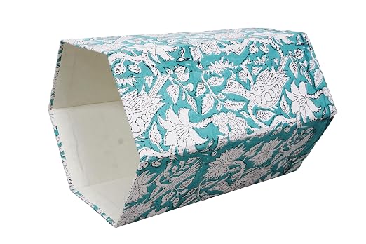 3.3 Gallon Cotton Hand Block Printed Paper Waste Basket |Small Decorative Trash Can for Housewarming Gifts in Living Room, Bedroom, Bathroom | Eco-Friendly, Plastic-Free (1, L, Green White MOR)