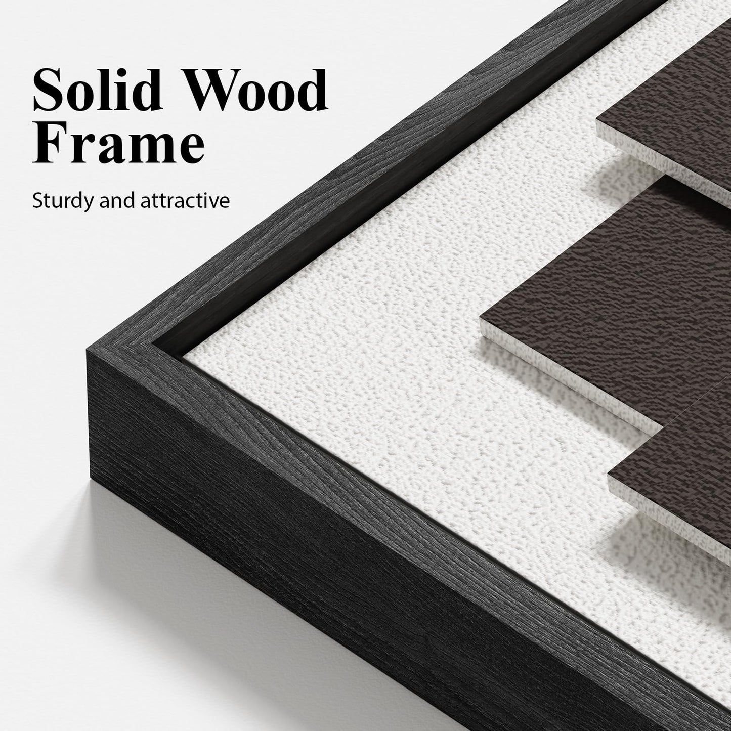 Vaskuro Extra Large Wooden Framed Sandstone Textured Wall Art, 3D Geometric Minimalist Abstract Neutral Decor, Black White Brown, Living Dining Room Office,3pcs,32x24in