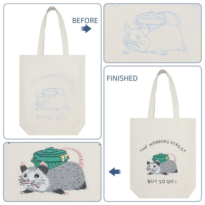 Sadnyy Possum Canvas Tote Bag Opposum Embroidery Kit for Beginners Cross Stitch Kits with Needles Thread Instruction for Adults Arts DIY Crafts Possum Needlepoint Women Shopping Reusable Grocery Bags