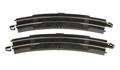 Bachmann Trains - Snap-Fit E-Z TRACK 18” RADIUS CURVED RERAILER (2/card) - STEEL ALLOY Rail With Black Roadbed - HO Scale