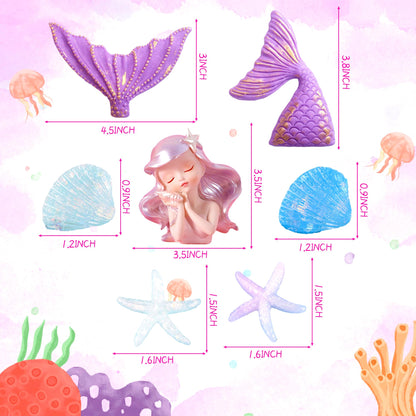 JeVenis Purple Little Mermaid Cake Topper Under the Sea Cake Decoration Seashell Cake Topper Mermaid Tail Party Supplies Sea Star Cake Decor