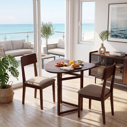 COSTWAY 31.5" Foldable Triangular Dining Table for 2-3, Small Kitchen Table with Walnut Wooden Top, Rubber Wood Legs, Space-Saving Compact Table for Small Apartments & Breakfast Nooks