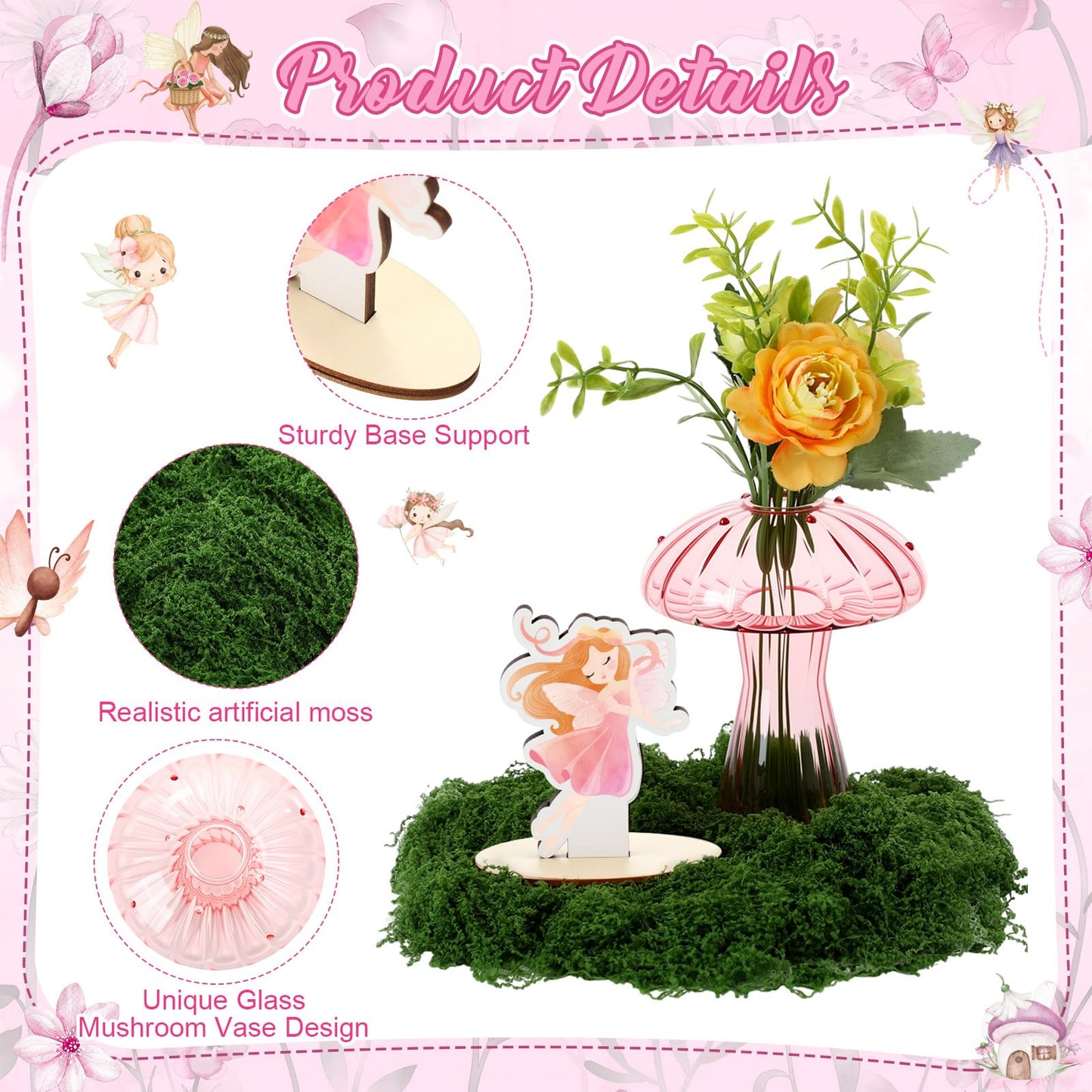 Acellegic 13 Pcs Fairy Party Decoration Woodland Fairy Table Centerpiece with Mushroom Vase Artificial Green Moss for Forest Party Decor Flower First Birthday Wedding Forest Baby Shower