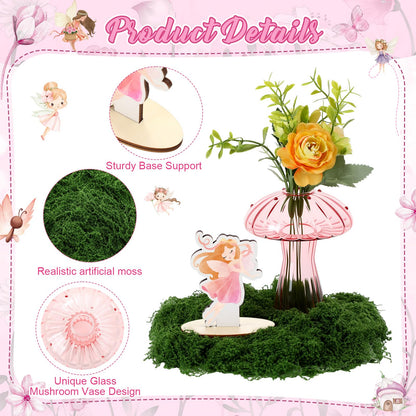 Acellegic 13 Pcs Fairy Party Decoration Woodland Fairy Table Centerpiece with Mushroom Vase Artificial Green Moss for Forest Party Decor Flower First Birthday Wedding Forest Baby Shower