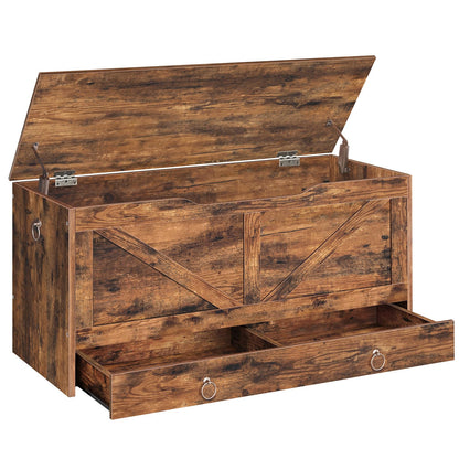 HOOBRO Storage Chest, 39.3" Toy Chest with Drawer, Wooden Storage Bench, Sturdy Entryway Bench Supports 220 lb, Shoe Bench, Safety Hinge, U-Shaped Opening, Easy Assembly, Rustic Brown FG710CW01G1