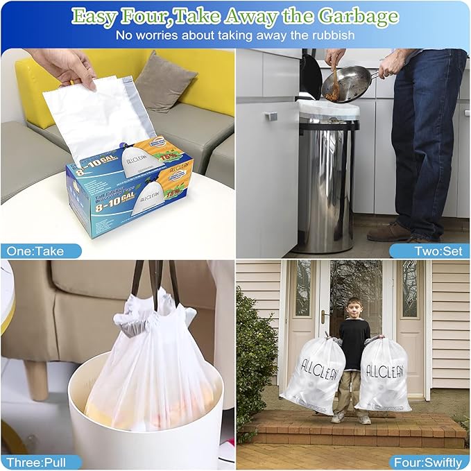 ALLCLEAN 10 Gallon Trash Bags, Ultra-Strong Unscented Heavy-Duty Medium