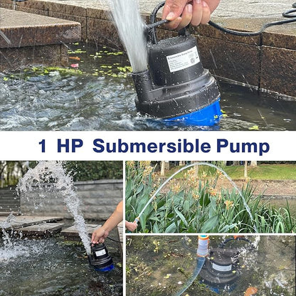 AgiiMan Submersible Water Pump - 1HP 3500GPH Pool Cover Pump for Pool Draining, Pool Cover Pump with 25FT Power Cord for Basements, Pool, Fountains, Hot Tub, Garden, Blue