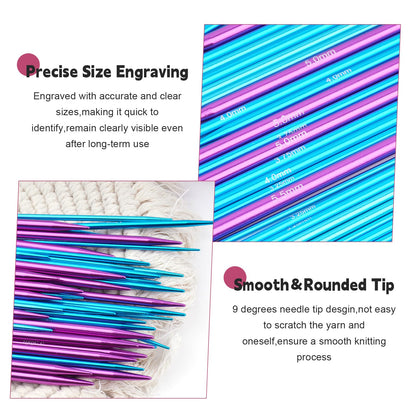 Hobekoee 50pcs Double Point Knitting Needles Set Aluminum Knitting Needle (2.5mm-6.0mm) 7.9-inch Knitting Needles for Beginners,DIY Knitting Projects,10 Sizes