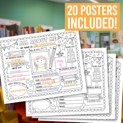 Hadley Designs All About Me Posters for Classroom Must Haves - 20 Star Student Poster, 100 Days of School Items, Star of The Week Poster Elementary Classroom Decor, End of School Year Teacher Supplies