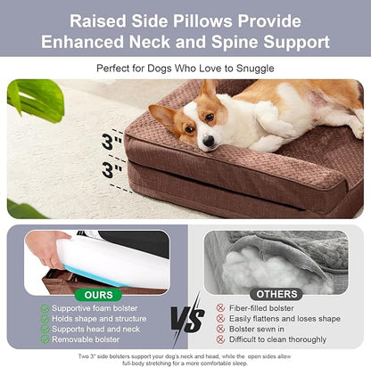 Rainmr Orthopedic Dog Bed Medium Size Dog, Memory Foam Dogs Bed for Medium Dogs, Washable Removable Cover, Nonskid Bottom, Waterproof, for Indoor, Outdoor, Crate ＆ Car Use, 35x23x6 Inches, Brown Grey