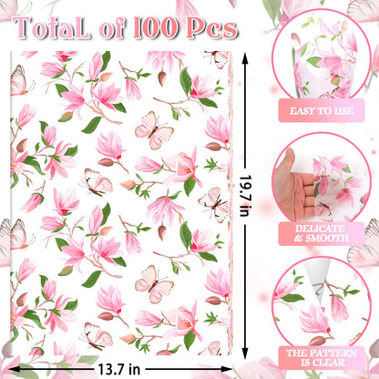 100 Sheets Watercolor Magnolia Butterfly Tissue Paper, 20 x 14in Magnolia Blossom Printed Art Craft Tissue Paper for Mother's Day Wedding Birthday Bridal Shower Party Supplies