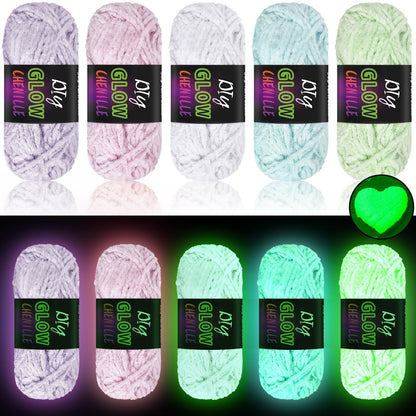 Fanfanwin 5 Rolls Glow in the Dark Yarn Fluffy Chenille Yarn for Crocheting & Knitting Glow Sewing Projects Fun Birthday DIY Gifts for Beginners Women 382 Yd/ 350 M Total(Fresh Colors)