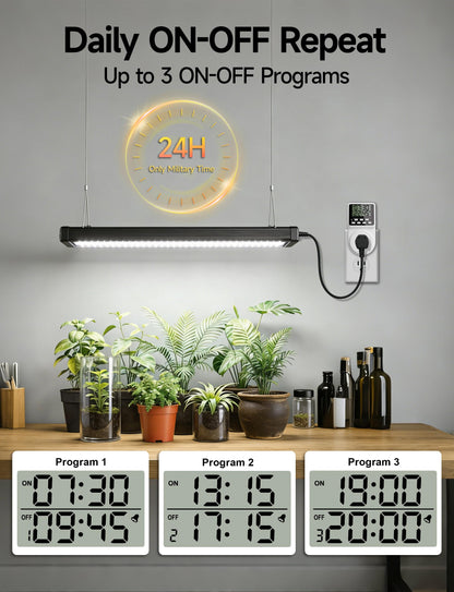 Techbee Digital Infinite Repeat Cycle Intermittent Timer Plug for Electrical Outlet, 24 Hour Programmable Indoor Timed Power Switch with Countdown Delay On and Off (120V, 15A), 1 pack