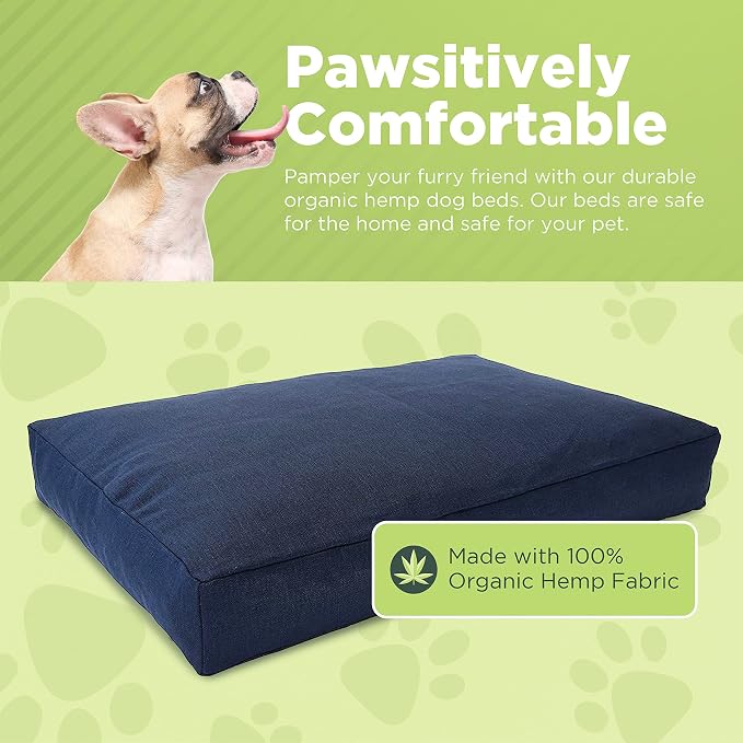 Small - 30 x 20 x 4 - Shadow Gray Premium Organic Hemp Dog Bed - Organic Latex Fill - Removeable Cover