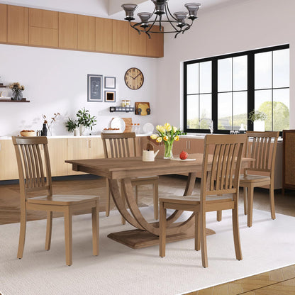 COLAMY Wooden Dining Chairs Set of 6, Solid Rubberwood Kitchen & Dining Room Chairs, Farmhouse Rustic Side Chairs for Dining Table, Anti-Slip Protection, Classic Windsor Style Seating, Oak Light Brown