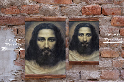 Jesus Christ Face Based on Painting by Ariel (Haroutin) Agemian Wood Framed Canvas Print 11.8 x 15.7 Inches