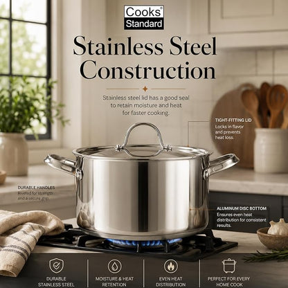 Cooks Standard Classic 8 Quart Stock Pot with Lid, Stainless Steel Pasta Pot