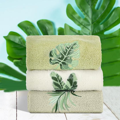 3 Pcs Sage Green Hand Towels Tropical Bathroom Decor Farmhouse Embroidered Sage