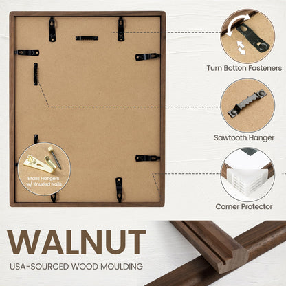 9x12 Picture Frame, USA-Sourced Natural Walnut Wood Photo Frame with Tempered Glass, Handcrafted Rounded Corner 9 x 12 Wooden Frame Matted to 6x8 Photos, Wall or Tabletop Display