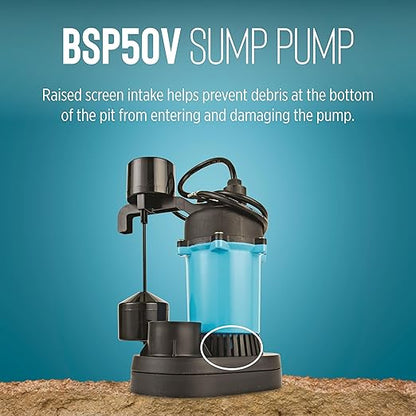 Little Giant BSP50V 1/2 HP, 115 Volt, 3180 GPH Automatic Submersible Epoxy Coated Cast Aluminum Sump Pump with Piggy-back Vertical Switch and 8-Ft. Cord, Blue, 511251
