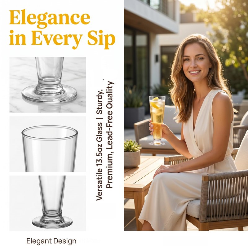 TOPZEA 4 Pack Tall Beer Glass, 13.5oz Bar Cocktail Glasses Old Fashioned Pilsner Craft Beer Mug, Footed Sundae Cup Beverage Glasses for Tropical Drinks, Parfait, Milkshake, Juice, Soda