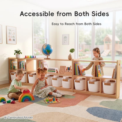 OOOK Montessori Shelf 5-Section, 2-Shelf Toy Organizers and Storage, Double-Sided Montessori Toy Storage, Ideal for Kids Room, Daycare Center, Nursery, Classroom, Kindergarten