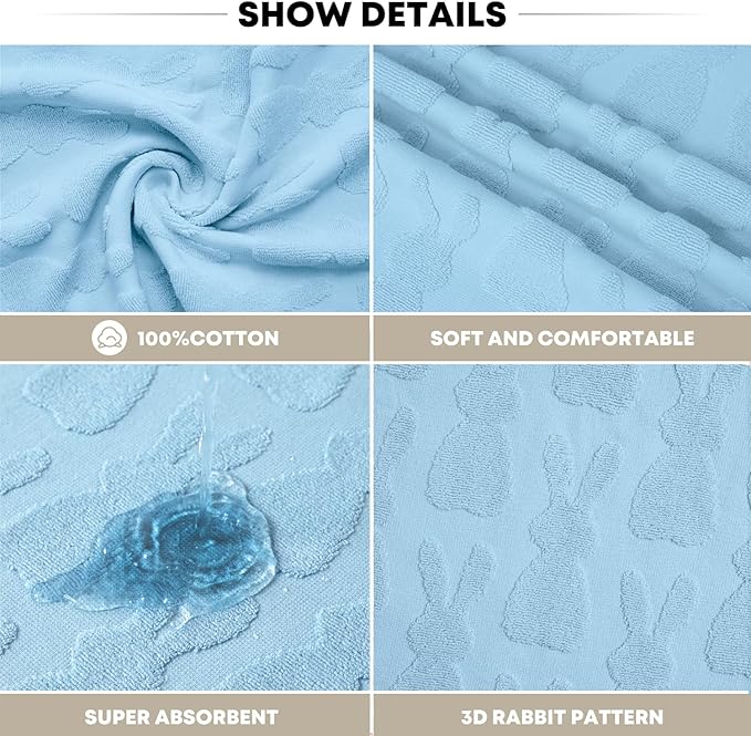 Artoid Mode 2 Pcs Light Blue 3D Rabbit Jacquard Easter Hand Towels