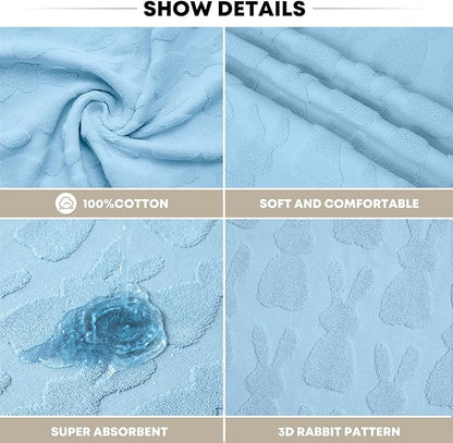 Artoid Mode 2 Pcs Light Blue 3D Rabbit Jacquard Easter Hand Towels