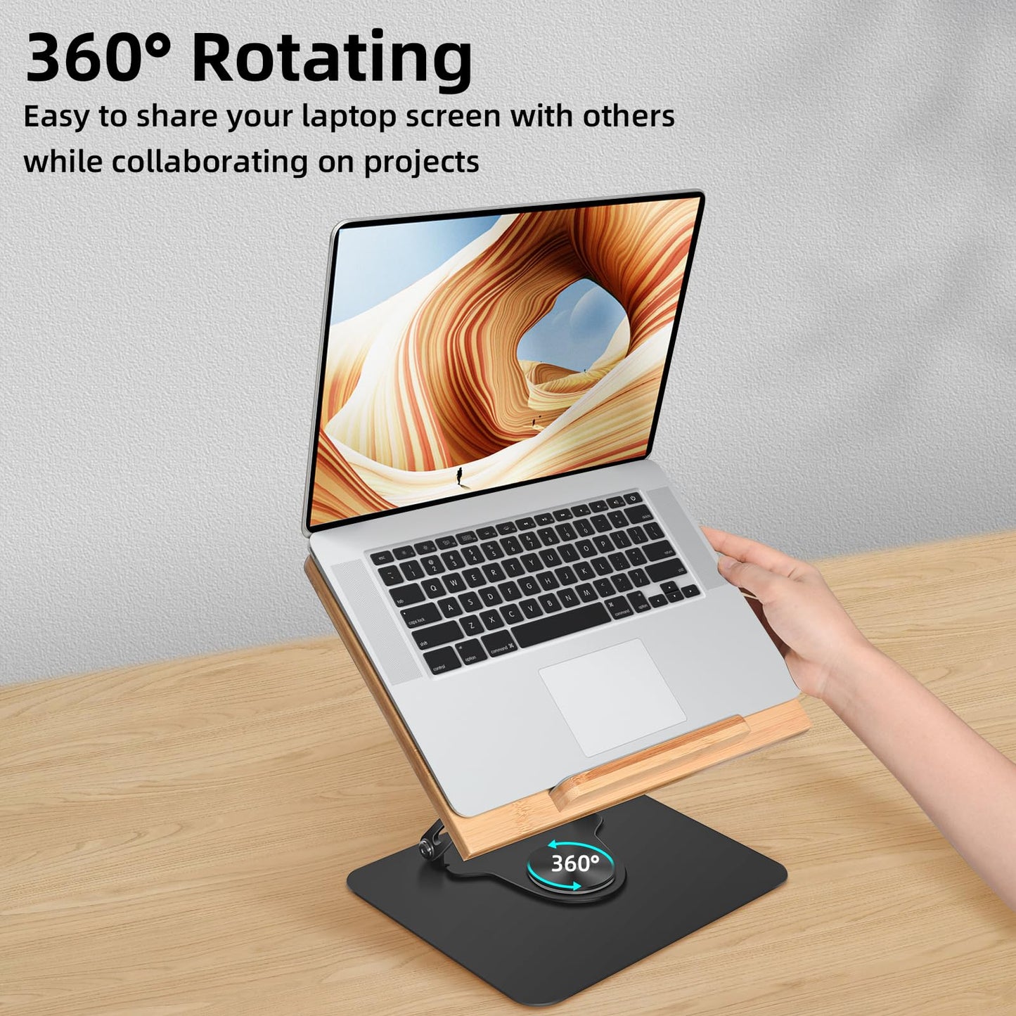 wishacc Premium Wooden & Metal Laptop Stand for Desk, Ergonomic Adjustable Computer Riser with Heat Dissipation, Foldable Portable Laptop Holder Compatible with MacBook Air Pro 10-17" Laptops