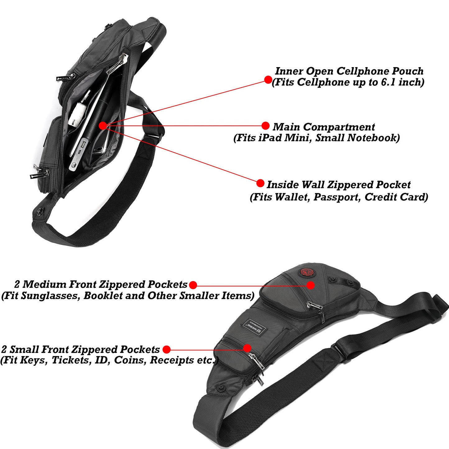 Nicgid Sling Bag Chest Shoulder Backpack Fanny Pack Crossbody Bags for Men