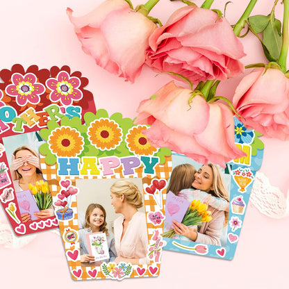 Hayux Mother's Day DIY Craft Kits for Kids 24 Packs DIY Love You Mom Flower Photo Frames Set with Stickers Paper Picture Frames Funny Mother's Day Gifts Craft for Classroom Kindergarten Party Decor