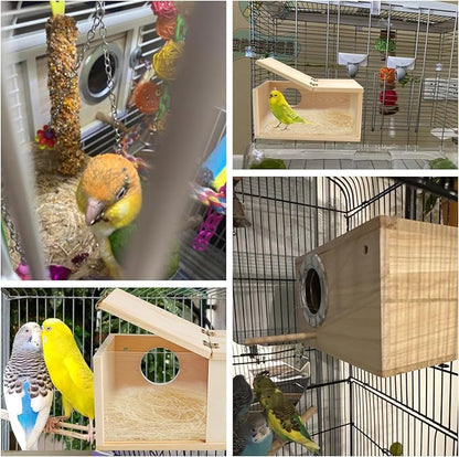 PINVNBY Acrylic Parakeet Nesting Box,Transparent Bird Breeding Box with Detachable Wooden Board Visual Cockatiel House for Budgie Lovebird Conure Parrot (S)