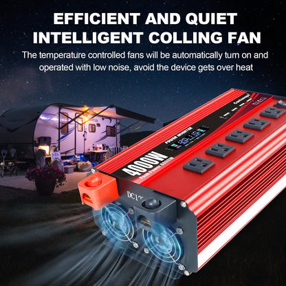 Cantonape 4000W Power Inverter 12V to 110V/120V DC to AC with LCD Display, Remote Controller 5 x AC Outlets and 4 x 3.1A USB Car Adapter for Car Truck Boat RV Solar System