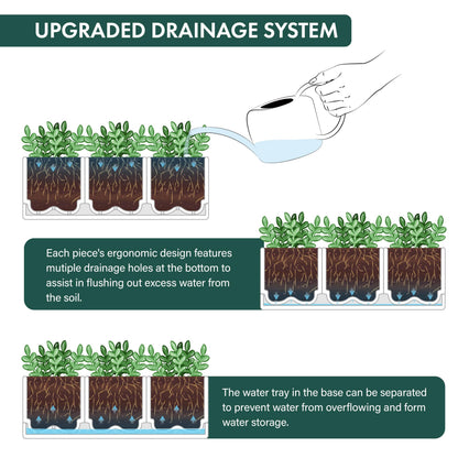 D'vine Dev Herb Garden Planter Set, Plastic Plant Pots with Drainage and Saucer, Indoor Succulent Cactus Vegetable Pot for Windowsill, Garden Balcony, White, Set of 1, 76-V-A-1